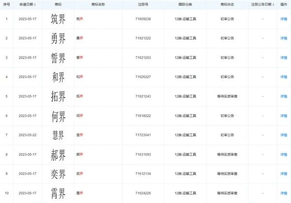 华为注册多个“界”字商标：涵盖交通、建筑等多个领域
